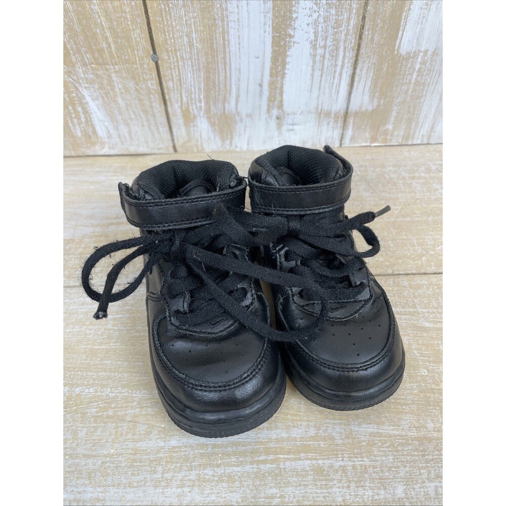 Nike Air Force 1 Toddler 6.5C Triple Black Mid Sneakers Shoes 314197